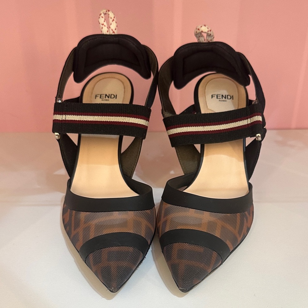 Fendi Black and Brown Heeled Sandals